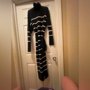 Black and White Turtleneck Long Sleeve Dress